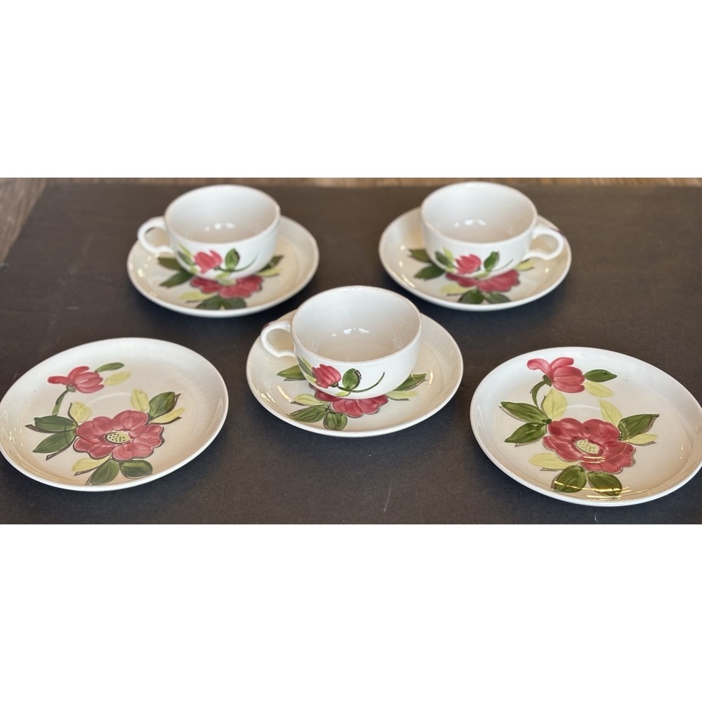Vtg Stetson Rio Pottery Lot 3 Cup/Saucer Sets w 2 Extra Saucers Meadow Rose USA